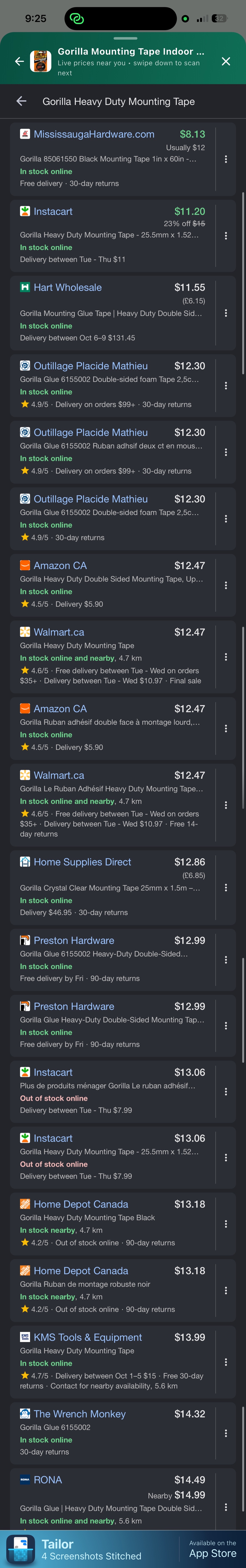 Gorilla Heavy Duty Mounting Tape price comparison results